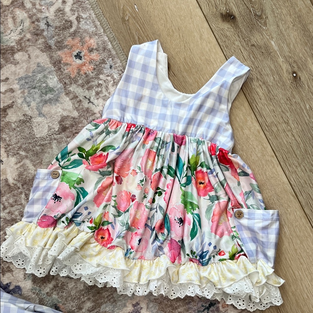 Cheeky Plum Floral and Gingham Baby Dress with Leggings 4T - Picture 8 of 9